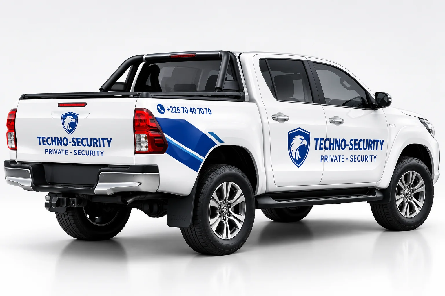 Habillage et lettrage adhésif sur véhicule pickup Techno-Security